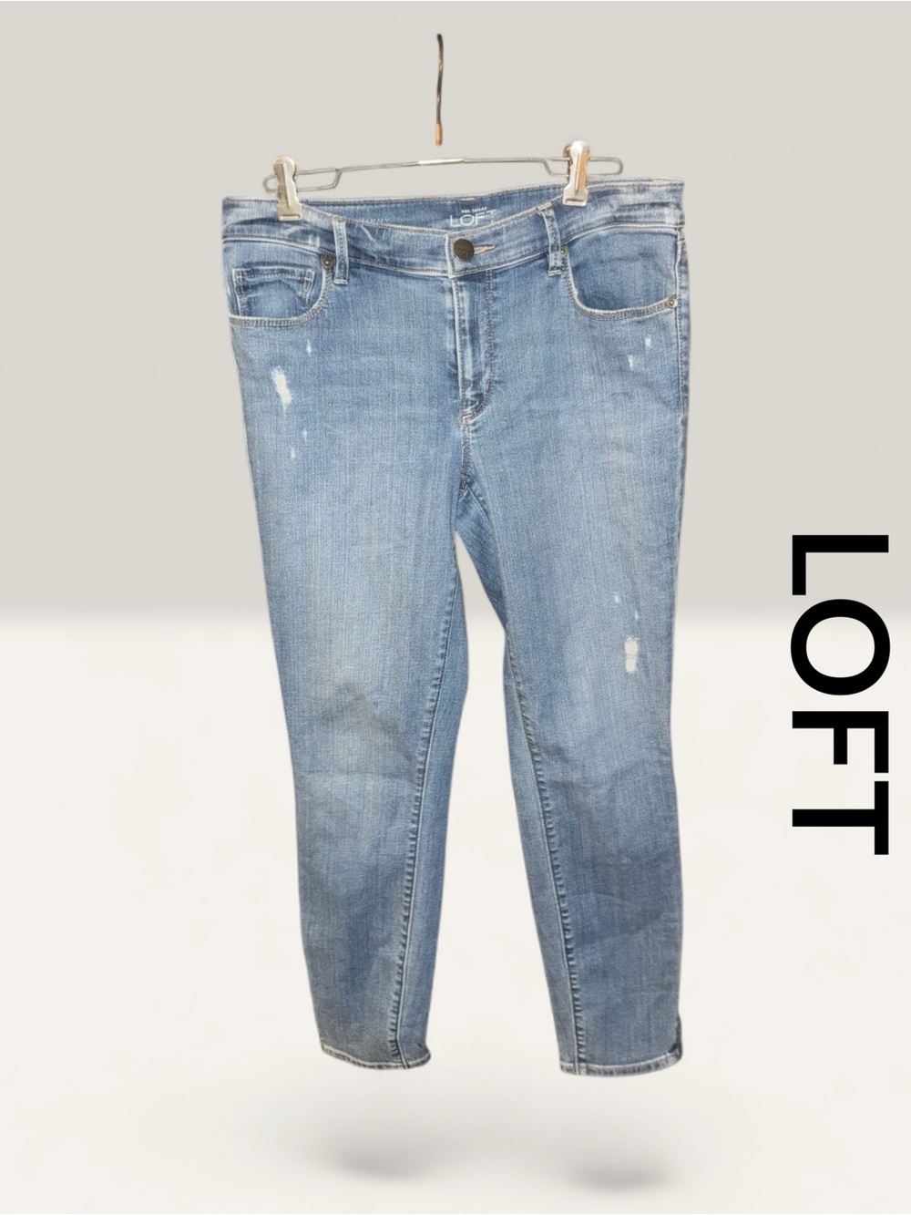 Ann Taylor Loft Skinny Zipper Ankle Distressed Jeans